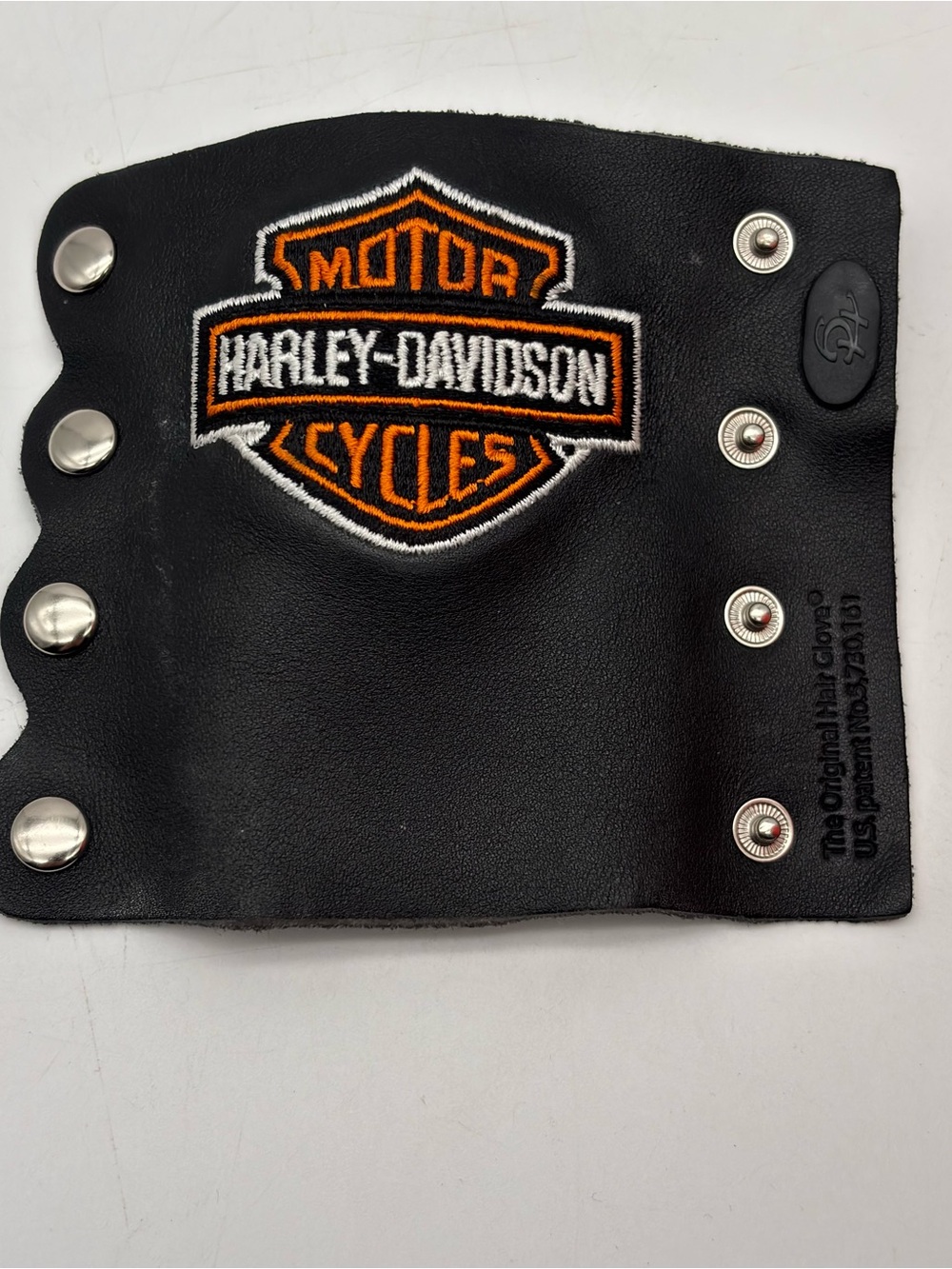 Harley-Davidson Black Leather Snap Key/Card Holder with Orange & White Logo